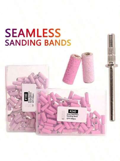 100pcs/Box Seamless Sanding Bands Kit: Pink Small Mini Nail Art Grinding Sanding Bands With Bit, Electric Grinding Machine Nail Grinding Head, Nail Removal Sand Bands, Nail Grinding Tool #   180/ #   240