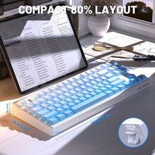 ATTACK SHARK Tri-Mode Wireless Keyboard Bluetooth Dual + 2.4G + Wired, 87 Keys Tenkeyless, PBT Gradient Keycaps, 26-Key Anti-Ghosting, 4000mAh Rechargeable Battery, RGB Backlit, Quiet Silicone Linear Feel, Detachable Cable, For Windows - Multicolor - View 10