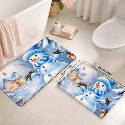 1/, Christmas Day, Bathroom Mat Non-Slip For Living Room Kitchen Hallway Entryway - Soft Fabric Snowman Design Rug With Durable Absorbent Properties - Winter Theme Decorative Floor Mat For Indoor