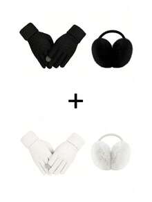 冬季耳罩头带两件套，包含1个可折叠保暖耳罩（女士款）和1个蓬松人造毛皮头带，适合冬季使用。 - 手套+耳罩 - 查看 17
