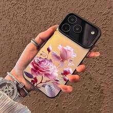 Personality Cartoon Pink Rose Flower For IPhone 17/16/15/14/13/12 Pro Max/Plus/Air With Fashion Full-Cover Protective Case Anti-Fall And Anti-Slip TPU Soft Case Creative Dopamine Color Mobile Phone Case Matching Cute Rose Pattern Romantic Culture Valentine's Day Technology Multiple Color Options - Transparent Silvery - View 4