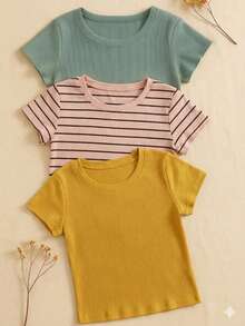 Set Of 3 Assorted Girls' T-Shirts With Ruffled Sleeves - 弗魯夫魯 - 查看 1