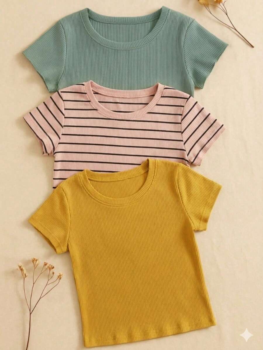 Set Of 3 Assorted Girls' T-Shirts With Ruffled Sleeves - 弗魯夫魯 - 查看 1