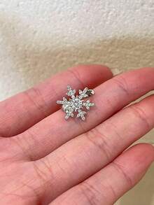 1只雪花水钻夹式耳环，简约风格铜合金银色耳环，适合女性日常、通勤、派对、圣诞节、节日礼物、新年礼物、情人节礼物 - 銀色 - 查看 6