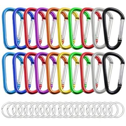 CYPN20PCS Mosquetón de Aluminio Mosquetones Multifuncionales Clips de Mosquetón con 20 Llaveros Redondos Llaveros para Hombre Aplicable Cuerdas Llaveros Botellas de AguaFashion