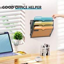 SUPEASY Organizador de archivos de pared de 5 niveles de malla, organizador de correo para oficina, soporte para revistas colgante para oficina, color negro