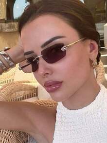 1 par de gafas de mujer con marco pequeño poligonal multifuncional y personalizado, de moda y únicas, adecuadas para viajes y uso en la playa - Marrón - Ver 1