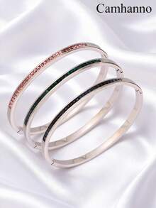 3pcs Set Minimalist Stainless Steel Single Row Rhinestone Bracelet, Suitable As Holiday Gift For Girlfriend - Multicolor - View 12