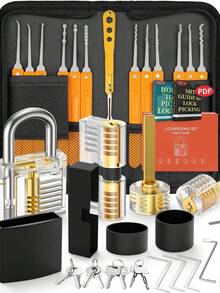 Locksmith Supplies - Transparent Lock Practice Strap Instruction Manual - Tools - 30-Piece Lock Practice Set - Orange - View 1