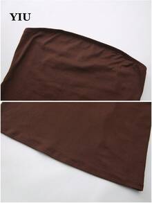 YIU Women's Sleeveless Bodycon Maxi Dress, Off-Shoulder Neckline, Ruched Gold Button Detail, Knit Fabric, Elegant & Sexy - Brown - View 6