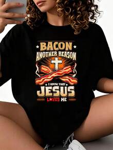 Camiseta Bacon Another-Reason I Know Jesus Loves Me Bacon Jesus Love 2026, nuevas camisetas impresas para mujeres, estilos populares, camisetas de primavera para mujeres, camisetas de invierno, camisetas de para mujeresás vendidas - Negro - Ver 8