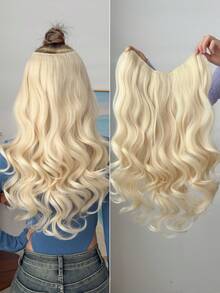 V-Clip Style Hair Extensions In Black Brown, Light Gold, Burgundy, Gradient Brown, 22 Inch Long Wave Heat-Resistant Fiber Synthetic Hair, Suitable For Women's Christmas, Halloween, Music Festival Parties, And Daily Use - Two-Tone - View 17