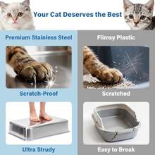 Caja de Arena para Gatos de Acero Inoxidable con Tapa: tamaño XL y Lados Altos para Gatos Grandes. Cuenta con Superficie Antiadherente para una fácil Limpieza. Incluye Alfombrilla de Arena y Cuchara - plateado - Ver 4