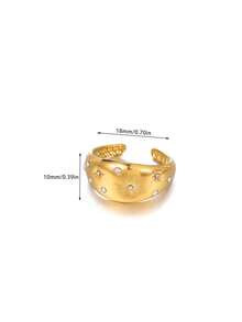 1 chiếc nhẫn hình ngôi sao đính đá Cubic Zirconia kiểu cổ điển dành cho nữ, chất liệu thép không gỉ, bản rộng, thích hợp làm quà tặng đám cưới hoặc dự tiệc. - Vàng - Xem 2