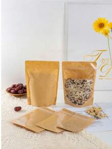 10个棕色牛皮纸袋，正面透明拉链设计，可重复使用密封袋，适用于坚果、咖啡、茶叶、糖果等食品的包装，厨房配件，厨房必备品，食品收纳整理，厨房收纳用品 - 棕色 - 查看 4