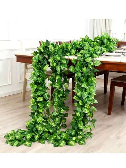 12根高品质人造绿色藤蔓，适用于室内外家居装饰，例如屋檐、庭院、客厅、花园、楼梯扶手，也适用于情人节、婚礼、生日派对、复活节、新娘送礼会和乔迁庆祝活动。