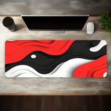 1 Peça Tapete de Mesa de Jogo Extra Grande com Design de Arte Ondulada em Camadas 2D/3D, Base de Borracha Antiderrapante, Superfície Ondulada Vermelha/Preta/Branca, Mousepad Estendido Adequado para Computador, Escritório e Setup de Jogos, Presente Ideal para Gamers e Entusiastas de Tecnologia - Vermelho, branco e preto - Visão 2