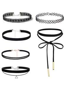 6件套女士极简蕾丝镂空哥特风项链颈链套装 - 彩色 - 查看 7