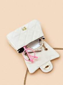 1件装女童/儿童菱形绗缝刺绣斜挎包兼钱包，金属链，理想礼物 - 彩色 - 查看 11