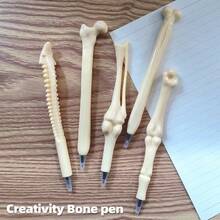 5pcs Mixed Bone Shaped Ballpoint Pens, Unique Skeleton Design Stationery For Students, Office, Writing, Blue/Black Ink - Multicolor - View 3