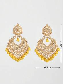 زوج من أقراط قلب مبالغ فيه بشكل رجعي مع قلاب جرس - أصفر - مشاهدة 4