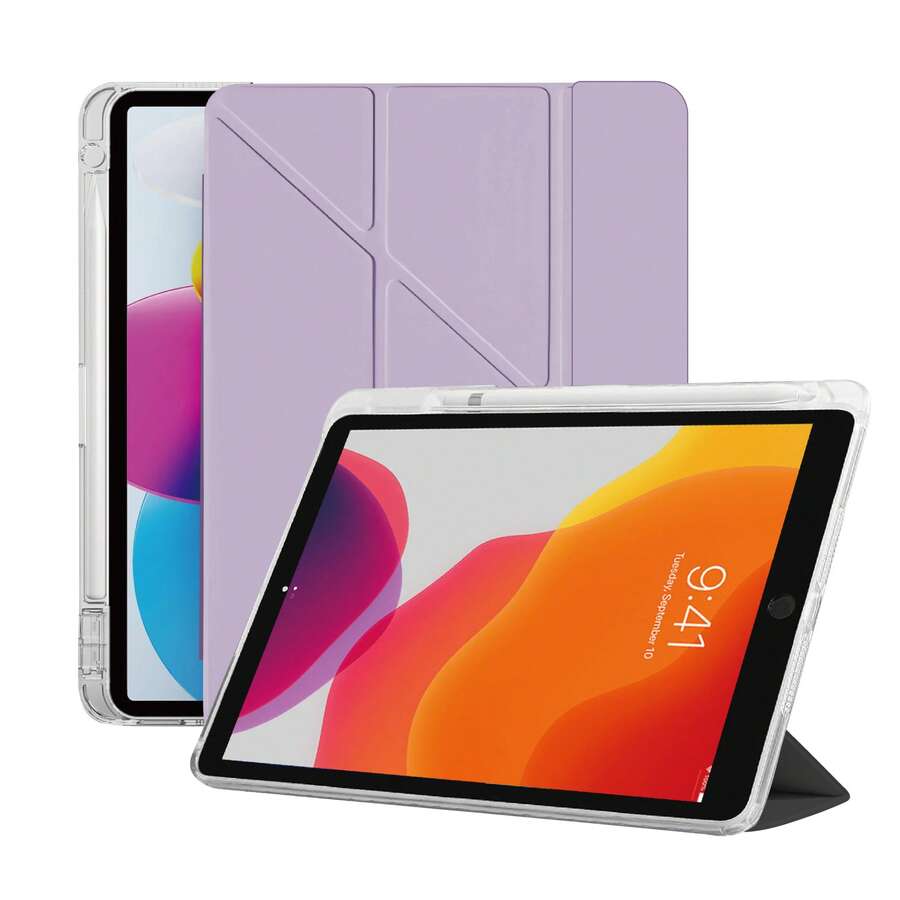 1个Y型透明亚克力保护壳，兼容iPad 5/6/7/8/9/10（第一代）/11（A16 2025）/Air4 10.9英寸/Air5 10.9英寸/Air6/Air7/Air11（M2/M3）/Air13/Pro 11英寸/Pro 12.9英寸/iPad Mini 6/7。灰色，支持智能睡眠/唤醒功能，多角度可折叠支架。