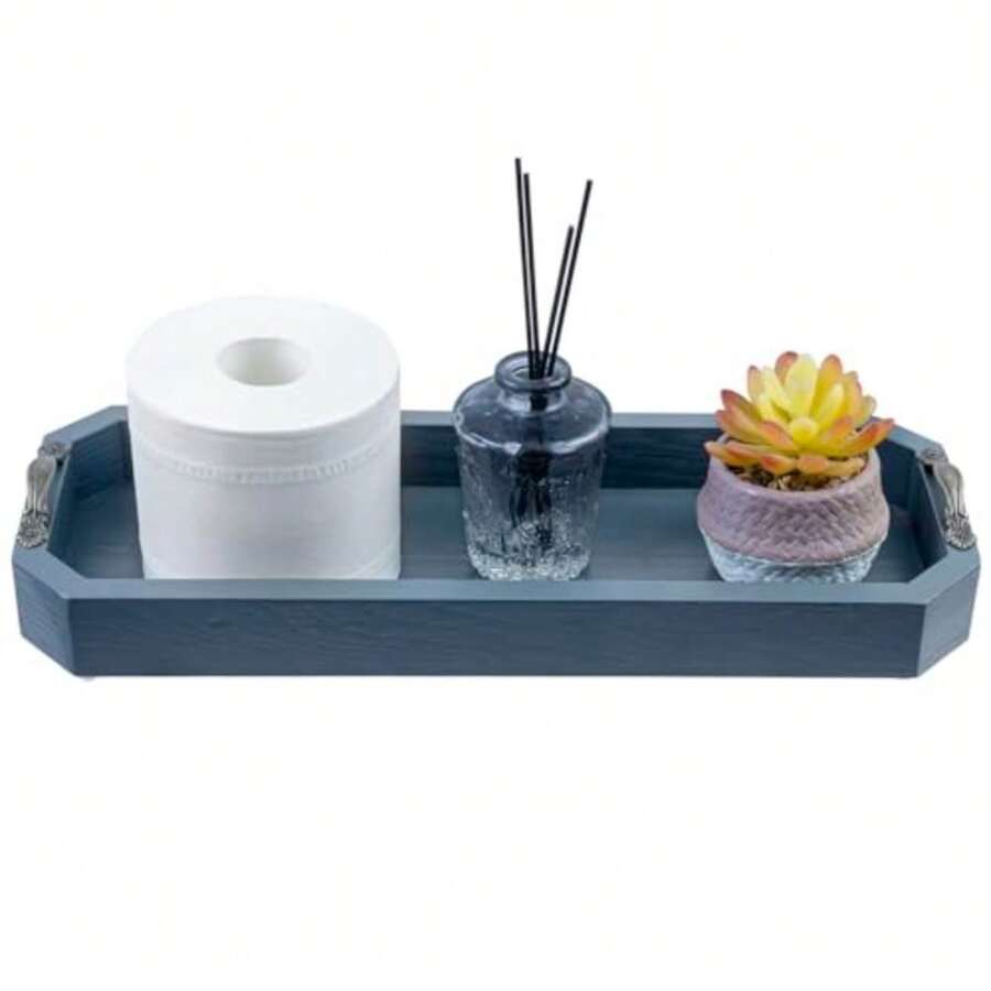 CYPNMyGift - Bandeja de Inodoro Moderna de 16 Pulgadas Color Azul para Lavabo de baño Organizador Octogonal de Madera Maciza con Asas de Metal Doradas decoración del hogar Almacenamiento de CambiadorFashion