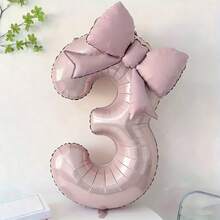 2pcs Large Light Pink Number Balloons 0-9, With Pink Bow Foil Balloon Set, Suitable For Birthday Party, Valentine's Day, Gathering Decoration, Anniversary, Holiday Celebration, Outdoor Party, Scene Atmosphere, Photo Decoration Balloons Supply. Anniversary, Outdoor Party Decoration, Decorative Balls, Fashionable Party Decoration, Reusable Decoration, Premium Foil, Celebration Balloons, Photo Background, Party Organizer, Event Planner