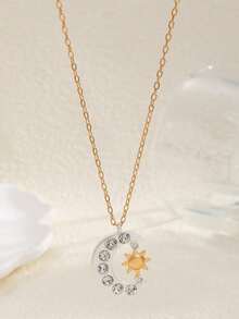 1件时尚日月水钻吊坠项链，优雅简约设计，适合日常、派对、约会等各种场合佩戴。 - 彩色 - 查看 2