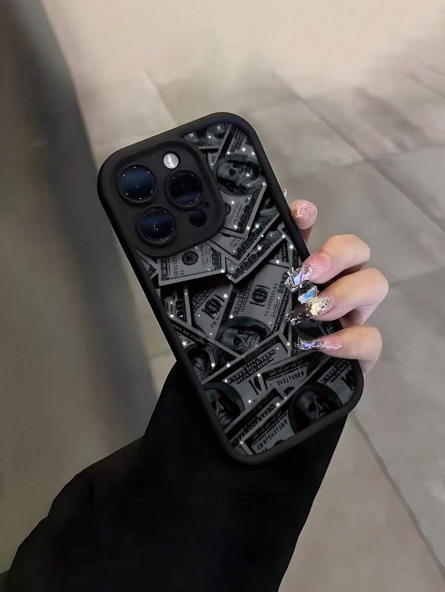 Money 1pc Black Starry Dollar Pattern TPU Material Phone Case Compatible With IPhone 17/17 Pro Max/17 Pro/Air/13/16E/16 Pro Max/16/15/14/12 Pro Max/13 Pro Max/11 Pro/14 Pro/15 Pro/12, Fashionable Protective Soft Case, Luxury Unisex Design - Black - View 1