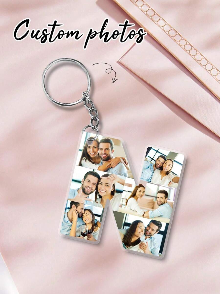 1PC Customized Couple Photo 26 Letter Acrylic Keychain, Personalized Customize A-Z Letter And Couple Photo Keychain, Exquisite Carving Design, Customized Photo Keychain, Stainless Steel Open Key Ring, Perfect As Valentine's Day, Mother's Day, Father's Day, Anniversary, Birthday, Wedding Gift, Engraved - Multicolor - View 1