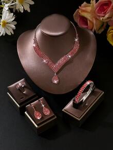 4pcs/5pcs/Set Includes (1 Necklace + 1 Pair Of Earrings + 1 Bracelet + 1 Ring). The French Romantic Fringed Earrings And Bracelet Make Up A Fashionable Jewelry Set Suitable For Daily Wear, Weddings, Parties, And Other Occasions. - Black - View 7