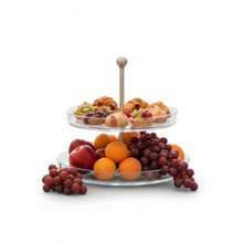Borgonovo Palladio - Bandeja de Vidrio Redonda de 2 Niveles Bandeja Pastelera Display para Postre Pastel Pan Fruta Tarta Queso Alzata para Exhibición - Transparente - Ver 4