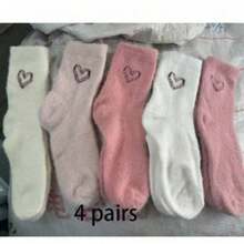 5双装心形图案蓬松女士船袜，保暖爱心袜，超厚柔软舒适，适合秋冬季节，适合作为情人节和圣诞节礼物 - 彩色 - 查看 11