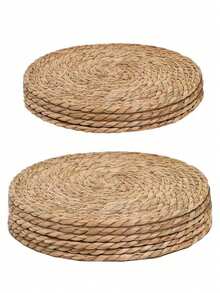 6pcs Woven Placemats, Round Rattan Placemats, Natural Handwoven Water Hyacinth Placemats, Farmhouse Style Wicker Woven Table Mats, Suitable For Dining Table, Home, Wedding