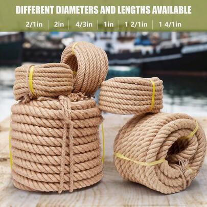 Duty Jute Rope 1 Inch, 50 Feet, Natural Hemp For Crafts, Gardening, Bundling, Climbing, Hammock, Nautical, Tug Of War, Railings, Home Decorating