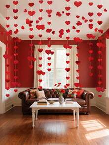 A Red Heart-Shaped Paper Wreath With Wooden Beads, A Valentine's Day Heart-Shaped Ornament, Romantic Home Decor, Holiday Party Decoration, Love-Themed Wall Decoration, Perfect For Valentine's Day, Weddings, Anniversaries Or Special Occasions, Ideal For The Living Room, Bedroom And Seasonal Celebrations. - Multicolor - View 4