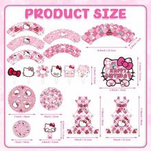 Sanrio 三丽鸥卡通猫生日派对装饰，猫咪主题三层纸杯蛋糕架，装饰纸和1个蛋糕插牌，猫咪派对装饰，非常适合生日、婴儿派对或任何甜蜜时尚的庆祝活动。