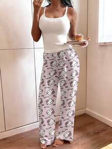 Sanrio 1pc Hello Kitty Printed One-Piece Pajama Pants, Cute Sleepwear For Women, Y2K Style, Suitable For Autumn And Winter