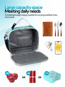 1pc Colorful Cartoon Print High Cost-Effective Large Capacity Insulated Lunch Bag, Portable Handheld Shoulder Crossbody Thermal Bag With Shoulder Strap, Ice Pack, Lunch Box And Bento Bag, Suitable For Work And Outdoor Activities - Multicolor - View 8