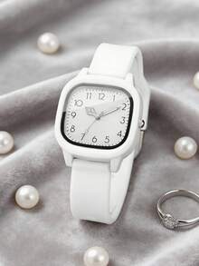 This Vintage Square Women's Wristwatch Features A Brown Rubber Strap And A Large Numeral Dial. It Is Comfortable To Wear And Adjustable In Size. The Versatile Design Suits Various Occasions, Including Daily Commute And Casual Outings. It Makes A Unique Gift For Family, Friends Or Girlfriends, Perfect For Mother's Day, Birthdays, Christmas, And Everyday Wear, Showcasing A Retro-Chic Style. Packaging Not Included. - White - View 2