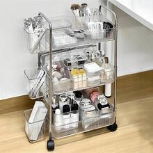 1pc 2/3/4 Tier Rolling Cart, Transparent Multipurpose Storage Cart With Handle And Wheels, Mobile Shelving Unit For Office, Bathroom, Kitchen And Living Room, Practical Transparent Cart, Home Organization - Clear - View 5