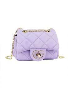 1件装女童/儿童菱形绗缝刺绣斜挎包兼钱包，金属链，理想礼物 - 彩色 - 查看 4