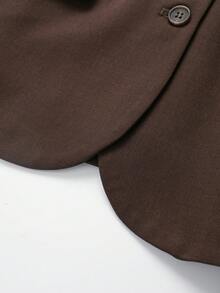 女士纯色口袋前开襟纽扣办公/通勤背心外套 - 深棕 - 查看 5