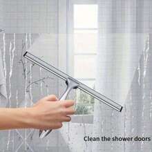 1个多功能不锈钢刮水器，带硅胶刮片和人体工学手柄 - 防锈，适用于浴室、厨房和汽车窗户清洁 - 配有挂钩，可用于淋浴房门、窗户、镜子、汽车车窗等 | 现代简约设计 | 不锈钢刮水器 - 彩色 - 查看 2