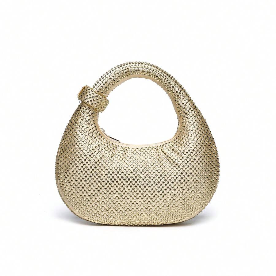 Oversized Shiny Moon Bag, Elegant Party Bag, Abacus Bag, Fully Studded Women's Bag, Relaxed Vibe, High-End Rhinestone Handbag, Glitter Bag/Glitter Bag, Small Party Bag, Interesting Valentine's Day Gift - 金色 - 查看 1