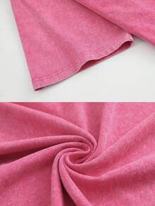 Vintage Washed Smile Face Lightning T-Shirt | Checkered Grid Graphic Tee | 100% Cotton Oversized Streetwear - Hot Pink - View 7