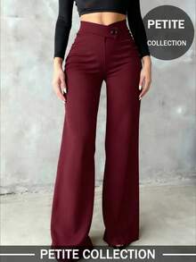 女士小码纯色休闲优雅直筒裤，适合日常穿着、办公室通勤、约会、度假、派对等场合，春季必备。 - 酒紅色 - 查看 6