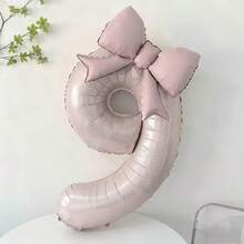 2pcs Large Light Pink Number Balloons 0-9, With Pink Bow Foil Balloon Set, Suitable For Birthday Party, Valentine's Day, Gathering Decoration, Anniversary, Holiday Celebration, Outdoor Party, Scene Atmosphere, Photo Decoration Balloons Supply. Anniversary, Outdoor Party Decoration, Decorative Balls, Fashionable Party Decoration, Reusable Decoration, Premium Foil, Celebration Balloons, Photo Background, Party Organizer, Event Planner