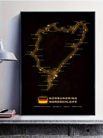 ملصق خريطة حلبة نوربورغرينغ - فن سباق تجريدي كلاسيكي بسيط، ديكور جداري على قماش بدون إطار للمنزل والمكتب والغرفة المعيشة والنوم والسكن الجامعي - للاستخدام الداخلي والخارجي، توجيه رأسي، طباعة فنية لخريطة موضوع ألمانيا
